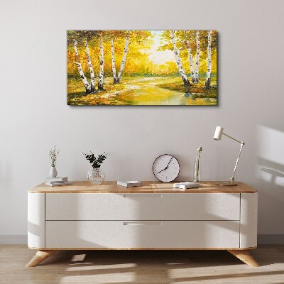 Golden autumn among the birches Canvas print