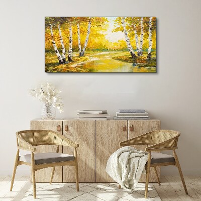 Golden autumn among the birches Canvas print