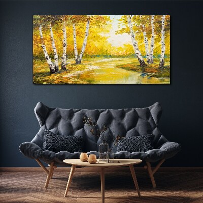 Golden autumn among the birches Canvas print