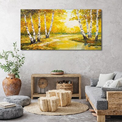 Golden autumn among the birches Canvas print