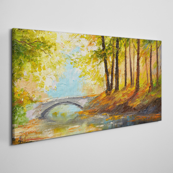 Bridge in the autumn forest Canvas print