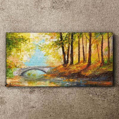 Bridge in the autumn forest Canvas print