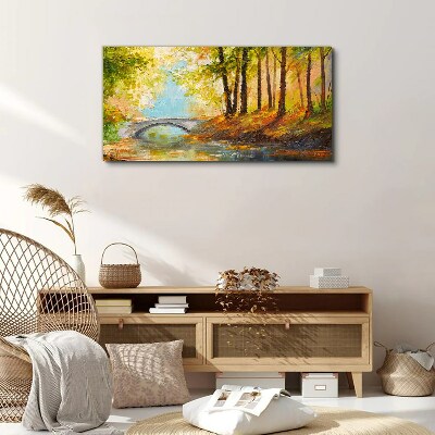 Bridge in the autumn forest Canvas print