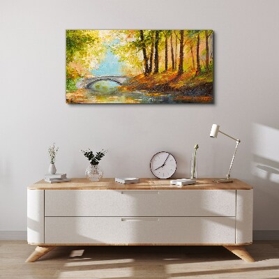 Bridge in the autumn forest Canvas print