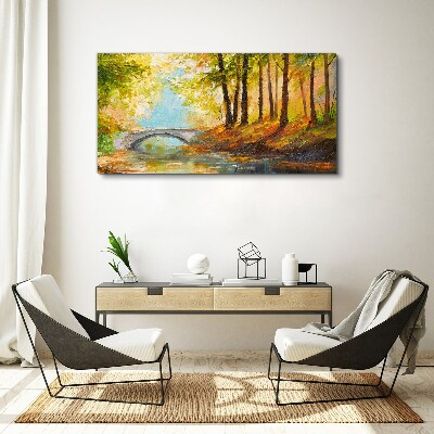 Bridge in the autumn forest Canvas print