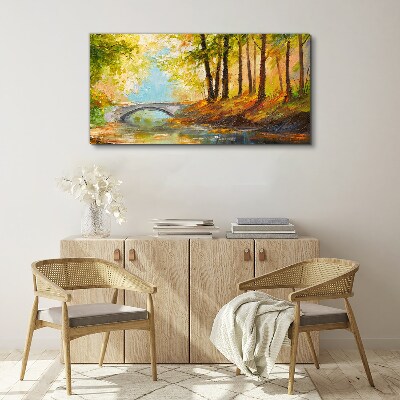 Bridge in the autumn forest Canvas print