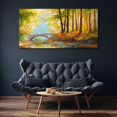 Bridge in the autumn forest Canvas print
