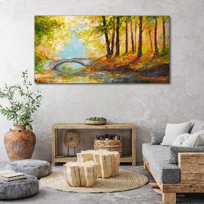 Bridge in the autumn forest Canvas print
