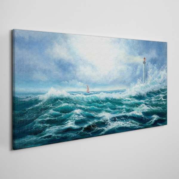 Stormy Sea with Lighthouse Canvas Wall art