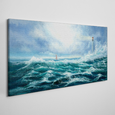 Stormy Sea with Lighthouse Canvas Wall art