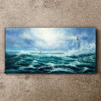 Stormy Sea with Lighthouse Canvas Wall art