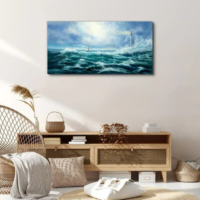 Stormy Sea with Lighthouse Canvas Wall art