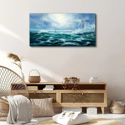 The storm waves lighthouse Canvas Wall art