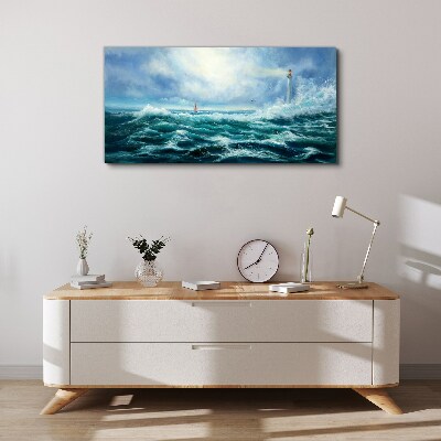 Stormy Sea with Lighthouse Canvas Wall art