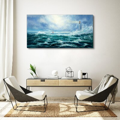 Stormy Sea with Lighthouse Canvas Wall art