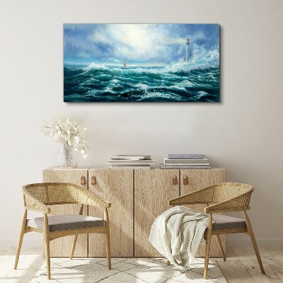 Stormy Sea with Lighthouse Canvas Wall art