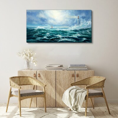 The storm waves lighthouse Canvas Wall art