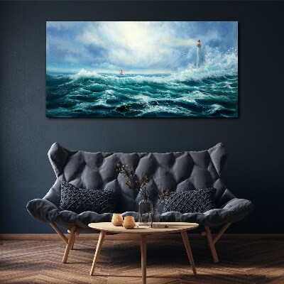 Stormy Sea with Lighthouse Canvas Wall art