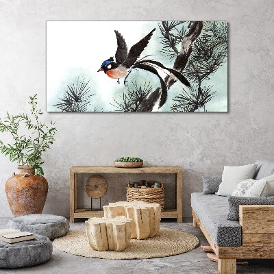 A bird in flight over the pines Canvas Wall art