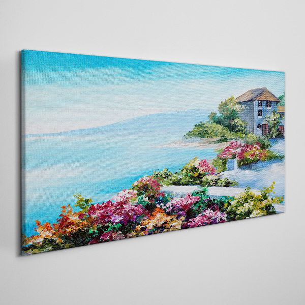 Seaside landscape with flowers Canvas print