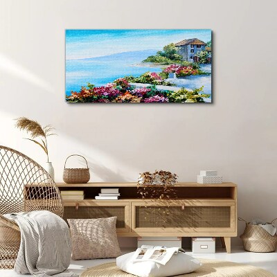 Seaside landscape with flowers Canvas print