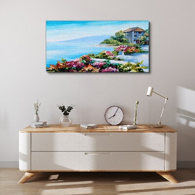 Seaside landscape with flowers Canvas print