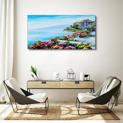 Seaside landscape with flowers Canvas print