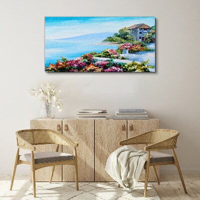 Seaside landscape with flowers Canvas print