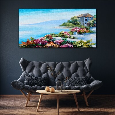 Seaside landscape with flowers Canvas print