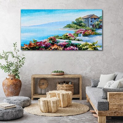 Seaside landscape with flowers Canvas print