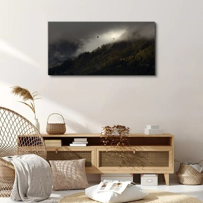 Misty mountain panorama with birds Canvas print