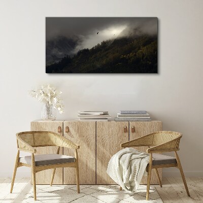 Misty mountain panorama with birds Canvas print
