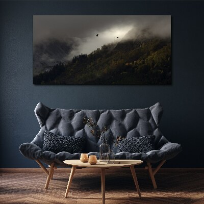 Misty mountain panorama with birds Canvas print