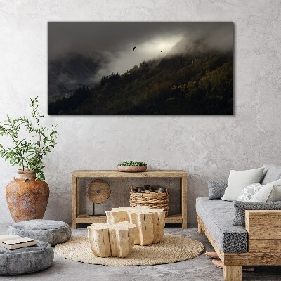 Misty mountain panorama with birds Canvas print