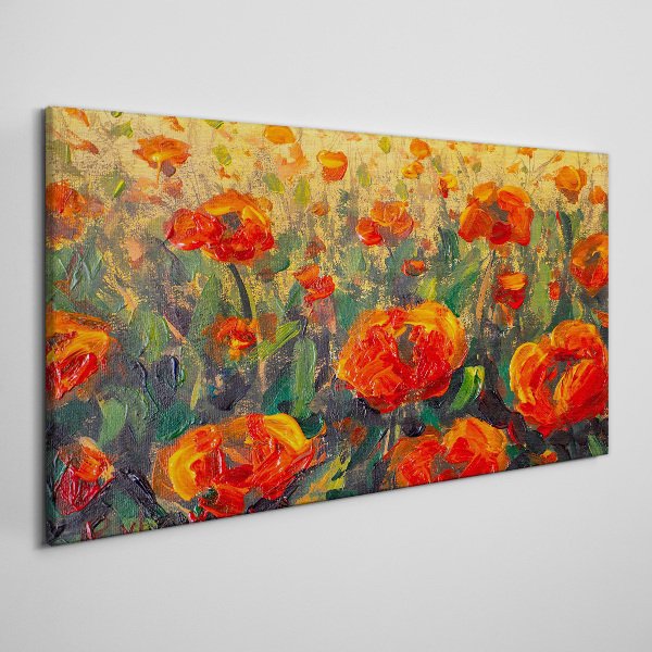 A flower meadow in shades of orange Canvas Wall art