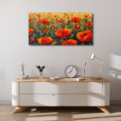 A flower meadow in shades of orange Canvas Wall art