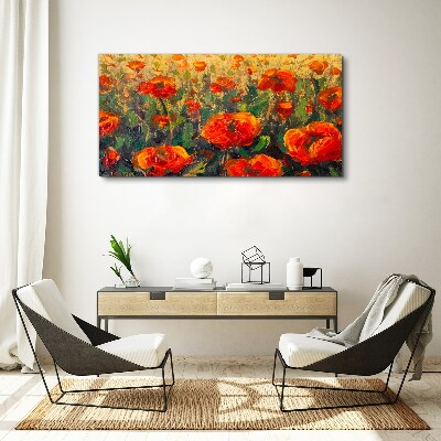 A flower meadow in shades of orange Canvas Wall art