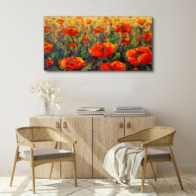 A flower meadow in shades of orange Canvas Wall art