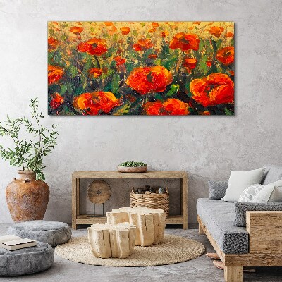 A flower meadow in shades of orange Canvas Wall art