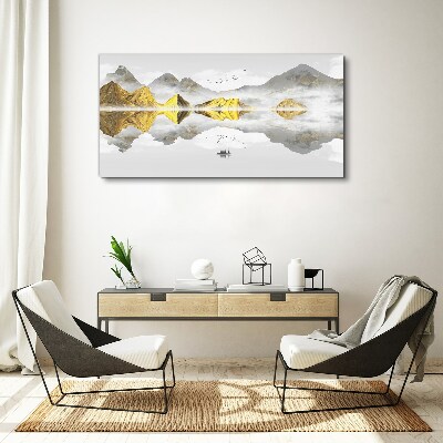 Golden mountains in mystical reflection Canvas Wall art