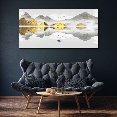 Golden mountains in mystical reflection Canvas Wall art