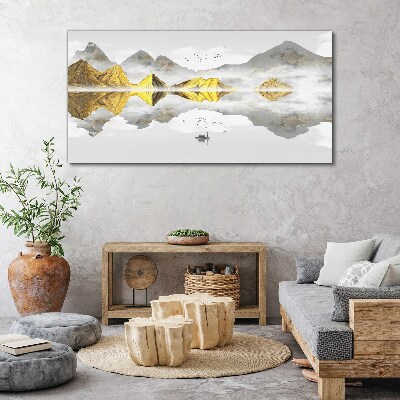 Golden mountains in mystical reflection Canvas Wall art