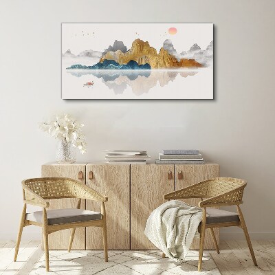 Peaceful mountain landscape with a boat Canvas Wall art