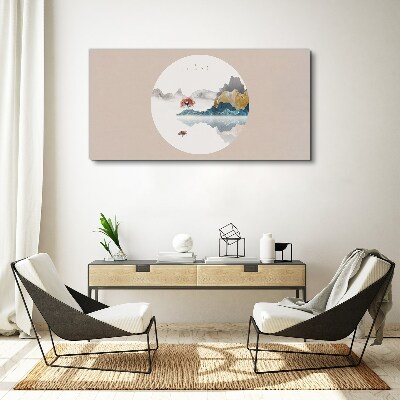A peaceful landscape in a circle Canvas Wall art