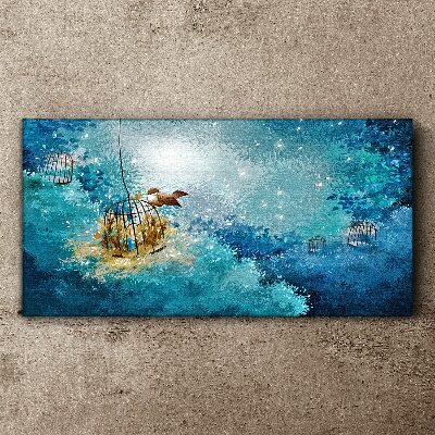 A caged bird against the sky Canvas Wall art