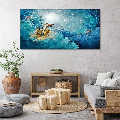 A caged bird against the sky Canvas Wall art