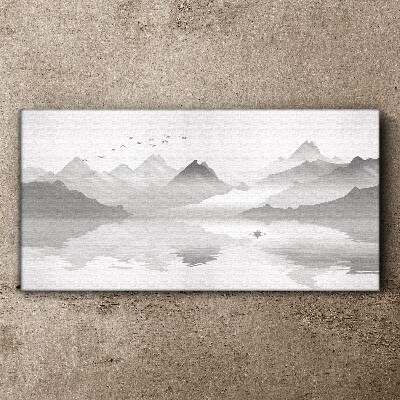 Abstraction lake mountains birds Canvas Wall art