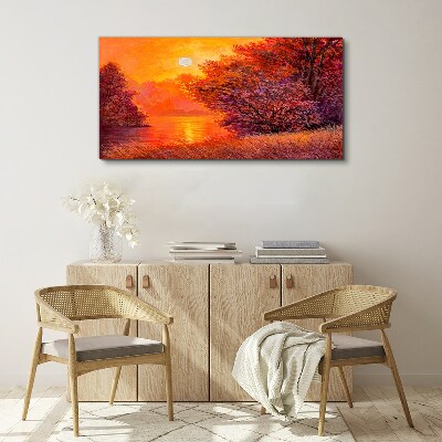 Sun forest river landscape Canvas Wall art