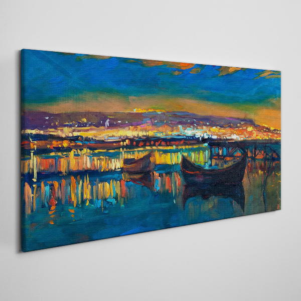 The bay in the glow of sunset Canvas Wall art