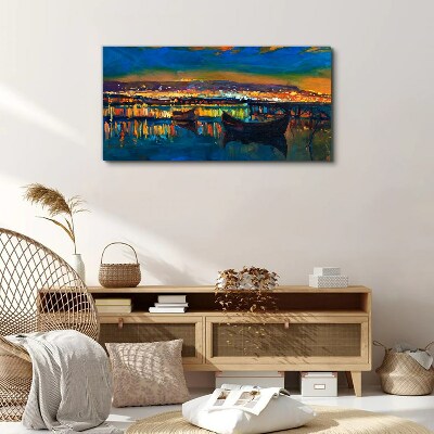 The bay in the glow of sunset Canvas Wall art